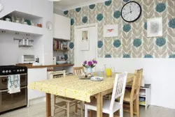 How to combine wallpaper in a small kitchen photo