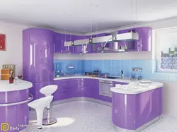 Дизайн кухни фиолетовый с белым