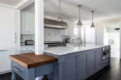 Kitchen with blue countertop and apron photo
