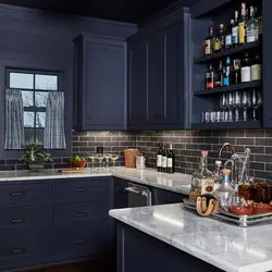 Kitchen with blue countertop and apron photo