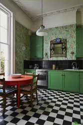 Kitchen interior green floor