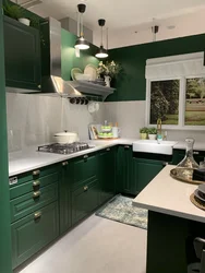 Kitchen interior green floor