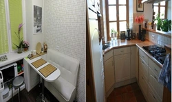 Niche under the window in the kitchen in Khrushchev design ideas
