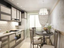 Design of a rectangular kitchen 12 sq m with a balcony
