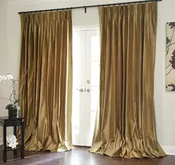 Golden curtains in the living room photo