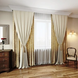Golden Curtains In The Living Room Interior