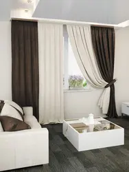Müasir üslubda yataq otağı üçün pərdələr, pəncərələr üçün iki rəngli fotoşəkil