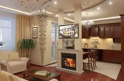 Дизайн кухни 30 кв м с камином