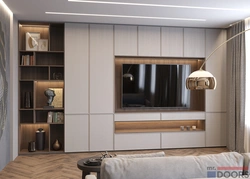 Wall design in the living room in a modern style with a TV