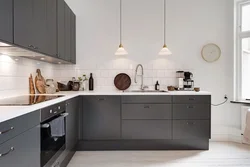 Gray kitchen with wood-look countertop photo