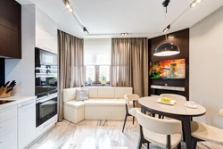 Kitchen design with corner sofa and window