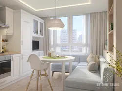 Kitchen design with corner sofa and window