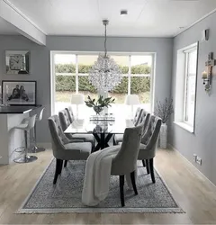 Living room kitchen design in white and gray tones photo