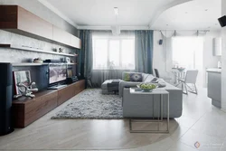 Living room kitchen design in white and gray tones photo
