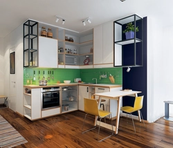 Corner kitchen design in studio