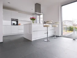 Gray tiles in the kitchen on the floor photo in the interior
