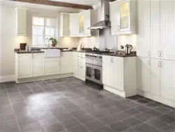 Gray tiles in the kitchen on the floor photo in the interior