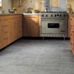 Gray tiles in the kitchen on the floor photo in the interior