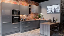 Kulrang oshxona loft fotosurati