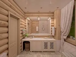 Bathroom in a wooden house design photo