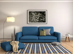 Blue sofa in the bedroom interior