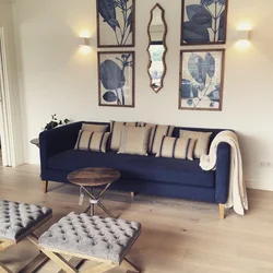 Blue sofa in the bedroom interior