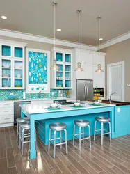 Color combination with turquoise in the kitchen interior