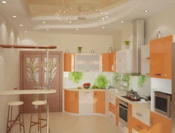 Peach-colored kitchen in the interior photo