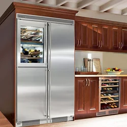 Double door refrigerator in the kitchen interior