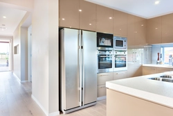 Double door refrigerator in the kitchen interior