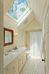 Bathroom Design In A Wooden House With A Window