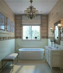 Bathroom design in a wooden house with a window