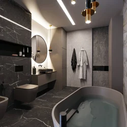 Interior design of a porcelain stoneware bathtub with photo