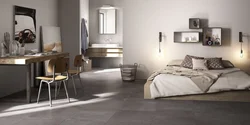 Bedroom interior with tiles on the floor