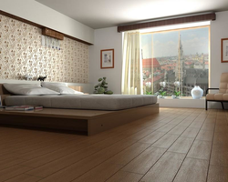 Bedroom interior with tiles on the floor