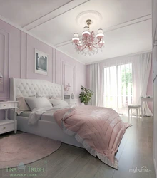 Bedroom interior with pastel wallpaper
