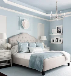 Bedroom interior with pastel wallpaper