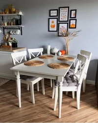 White kitchen table in the kitchen interior