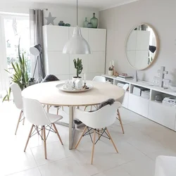 White kitchen table in the kitchen interior