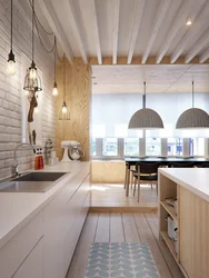 White lining in the kitchen interior