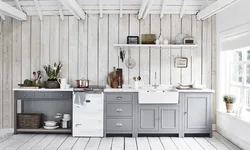 White lining in the kitchen interior