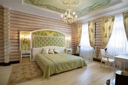 Curtains in a bedroom in a wooden house photo