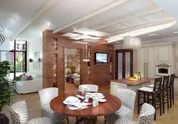 Design of the first floor of the house kitchen with living room