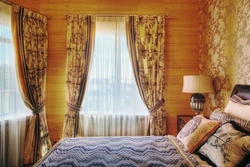 Curtains in a wooden bedroom photo