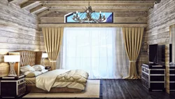 Curtains in a wooden bedroom photo
