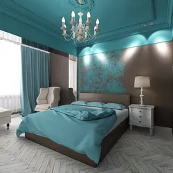 Combination Of Turquoise Color With Other Colors In The Bedroom Interior