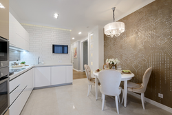 Kitchen interior with wallpaper photo in modern style