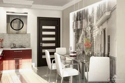 Kitchen interior with wallpaper photo in modern style