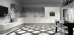 Kitchen design with gray floor tiles