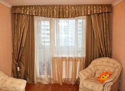 Lambrequin in the living room with one curtain photo